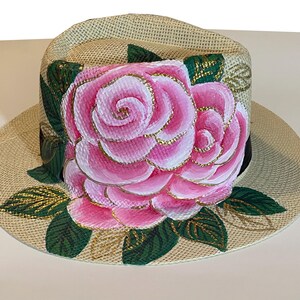 Bartolome Handmade Fedora‎ Hat Wool Pink Roses Felt Wide Brim Western Easter Bartolome Handmade Fedora Hat Wool Pink Roses Felt Wide Brim  main image 2