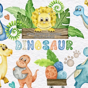 Cute Dinosaur,  Watercolor Clipart, Baby Dino, Children Illustration, Instant Download, Digital Print, Kids Dino Clipart, PNG, 300 DPI