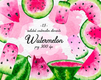 Watermelon Clipart, Watercolor Clipart, Summer Clipart, Watermelon Set, Instant Download, Commercial use, PNG 300dpi