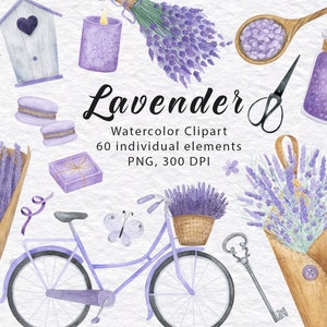 Lavendel Aquarell Clipart. Provence Dorf Illustration. Blumen Clipart. Lavendel Brautstrauß. Sofortiger Download. PNG, 300 DPI
