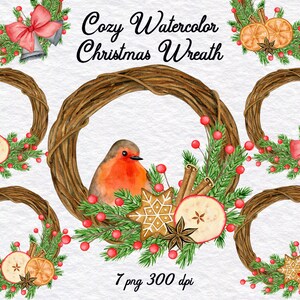 Christmas wreath watercolor clipart. Commercial use,  Instant download, Sublimation design, Individual elements, png, 300 dpi