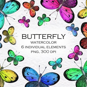 Watercolor clipart, Butterfly illustration set, Bright butterflies, Commercial use, instant download, Summer clipart, 300 dpi, png