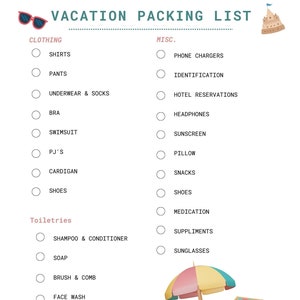 Vacation Packing List - Beach