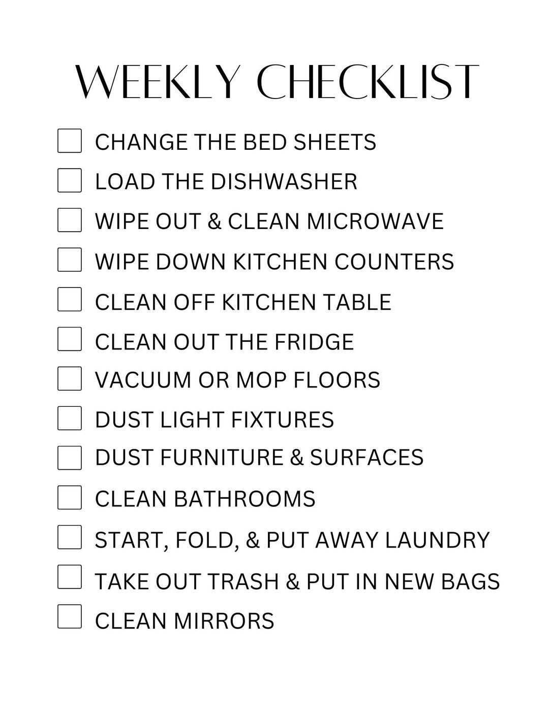 Weekly Cleaning Checklist Etsy