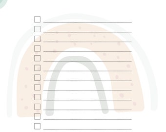 May include: A checklist printable with a rainbow design in pastel colors. The checklist has 12 blank lines with boxes to check off.