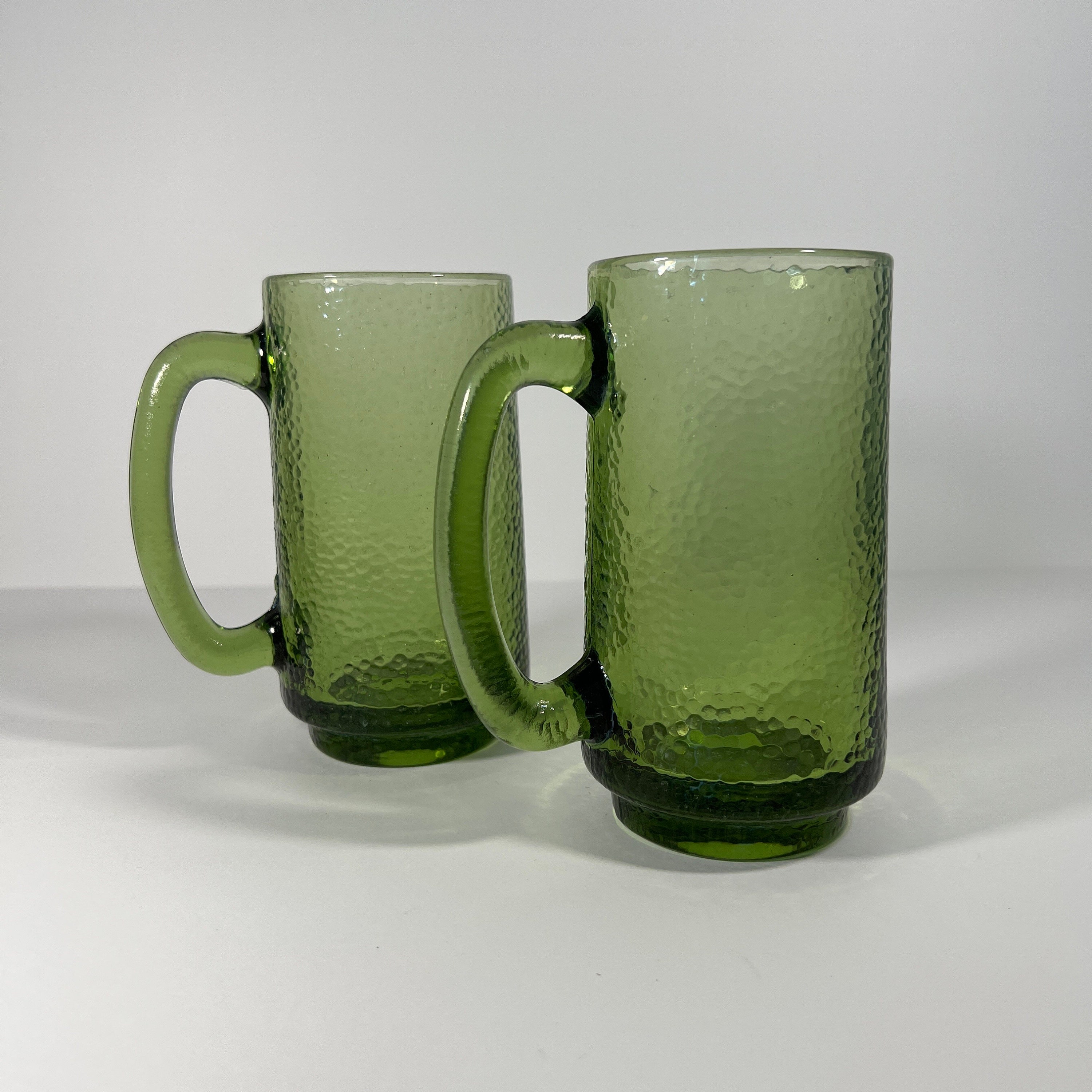 Vintage Green Glass Mugs set of 2 Etsy