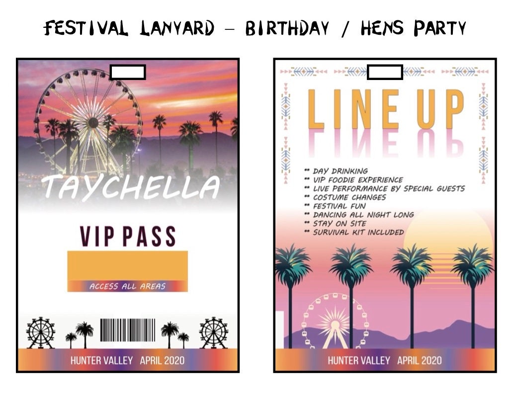Festival lanyard for birthdays / hens party downloadable / | Etsy