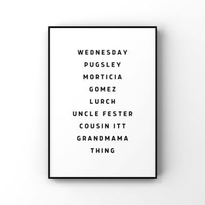 Addams family -  Digital Printable Instant Download - Wednesday, uncle fester, Gomez, pugsley