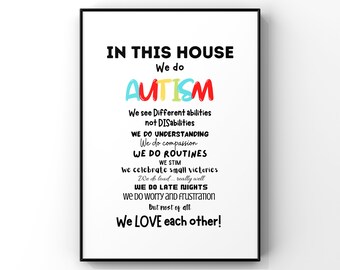 In diesem Haus tun wir das – Digitales, druckbares Deko-Schild zum Thema Autismus – Sofort-Download – Autismus-Aufklärung