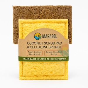 Eco Sponge Scrubber - Cellulose Sponge + Coconut Fiber Scrub Pad, Biodegradable, Plant-based, Plastic-Free
