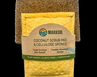 Eco Sponge Scrubber - Cellulose Sponge + Coconut Fiber Scrub Pad, Biodegradable, Plant-based, Plastic-Free