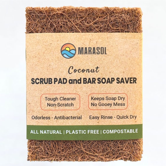 Scrub Pad & Soap Saver Pad - 2, 4, 6 Pack | Coconut Fiber, Compostable | Plastic-Free, | Keep Bar Soap Dry | Tough  Scrubber | Zero-waste