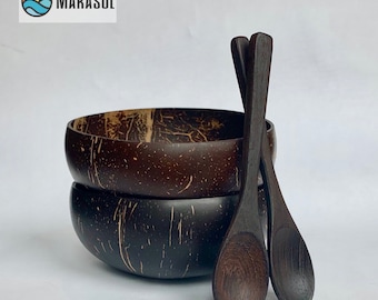 2x Coconut Bowls and Spoons | Premium Quality | Smoothie Bowls, Acai | Get it Fast | Gift Ready | All Natural, Zero Waste | + Coco Scrub Pad