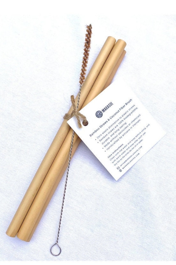 Bamboo Straws by Marasol | Reusable Bamboo Drinking Straw Sets | Coconut Fiber Cleaning Brush | Eco Gift | Zero Waste