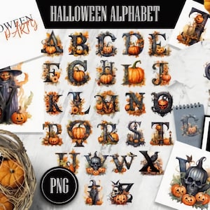 Festive Fall and Halloween Alphabet PNG - Autumn Letters for Crafts, Decor, and Projects - High-Quality Digital Download