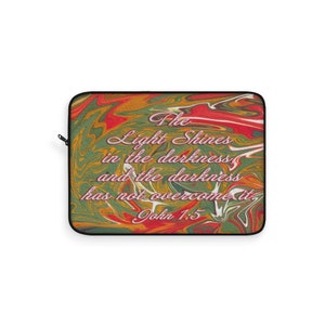 John 1:5 Light Shines In The Darkness Laptop Sleeve, Scripture Laptop Sleeve, Faith Based Gift, Bible Verse Laptop Sleeve