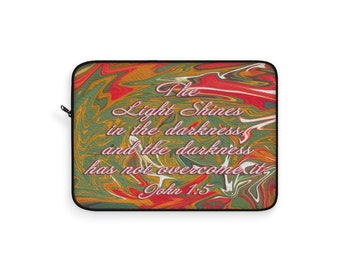 John 1:5 Light Shines In The Darkness Laptop Sleeve, Scripture Laptop Sleeve, Faith Based Gift, Bible Verse Laptop Sleeve