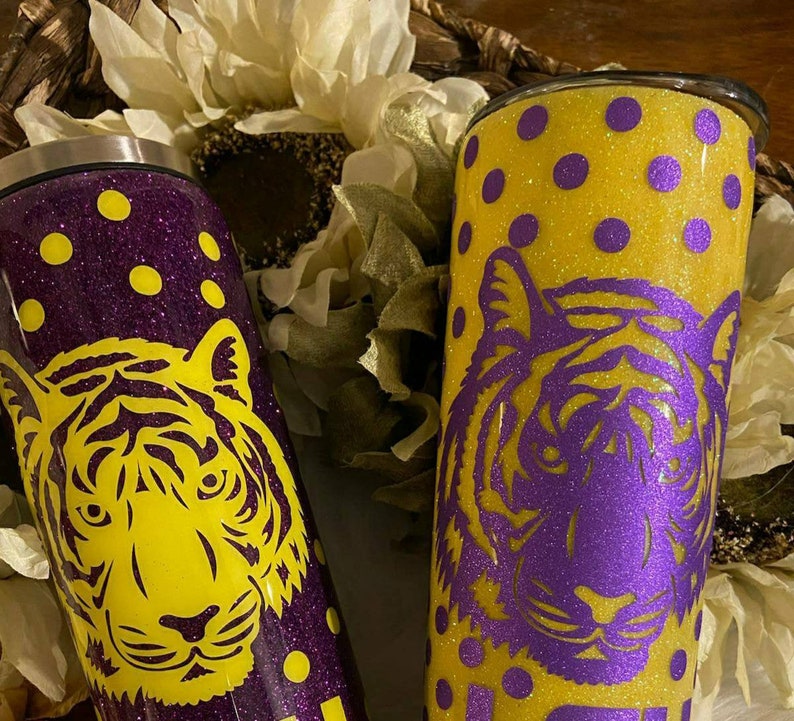 Purple and Gold Tiger Inspired Tumbler - Etsy