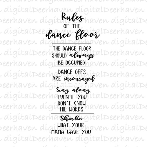Dance Floor Rules SVG File. Design Clip Art. Instant Download. Etsy