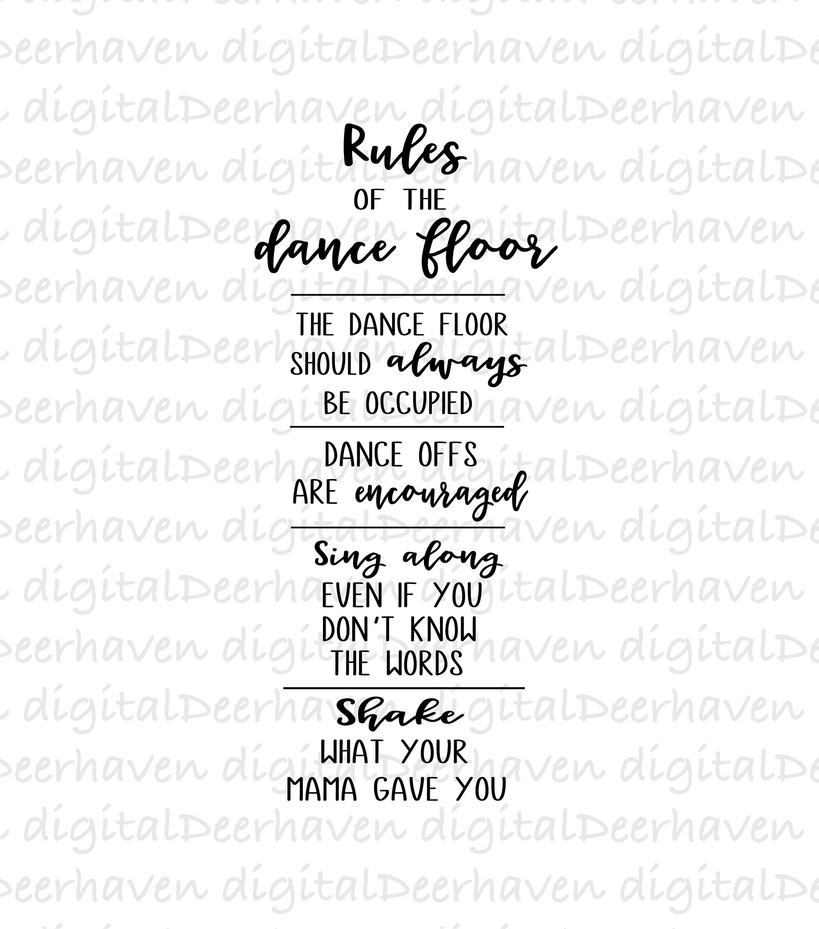 Dance Floor Rules SVG File. Design Clip Art. Instant Download. Etsy