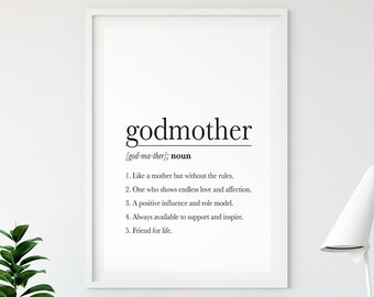 Godmother voorstel, God Mother voorstel cadeau, peetouder cadeau, Fairy God Mother, Godmother Definitie print, poster print