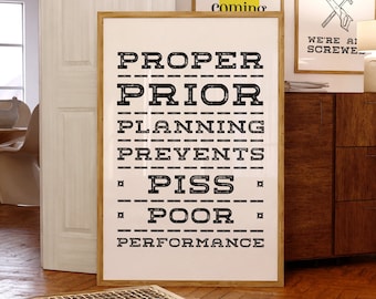 Proper Prior Planning, Military Poster Print, Coach Gift, The 7 Ps, Printed Poster