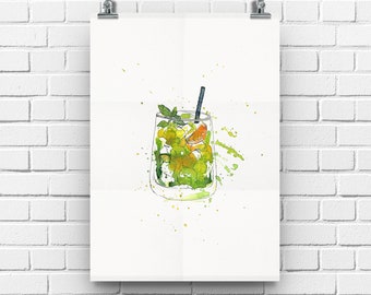 Cocktail Gift Watercolour Print, Kitchen Prints, Wine Bar Sign, Dining Room Wall Art, Alcohol Poster