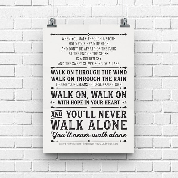You'll Never Walk Alone Print, Liverpool FC Champions, Song Poster, Gift For Him, Poster Print