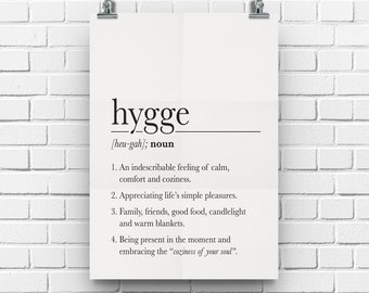 Hygge Definition, Hygge Decor, Hygge Christmas Gift, Scandi Poster,