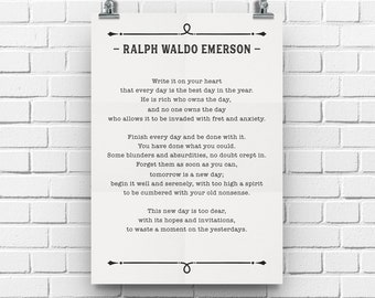 Ralph Waldo Emerson Quote, Write It On Your Heart, Poetry Lover Gift, Poem Wall Art