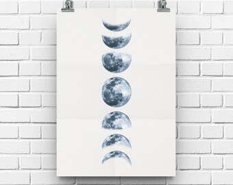 Maan fasen print poster, crescent moon wall art, home decor