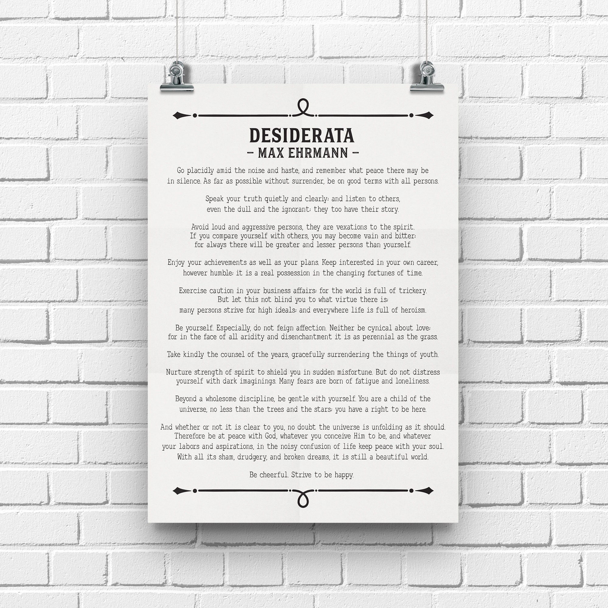 Desiderata Poem Print Max Ehrmann, Poetry Lover Gift, Poem Wall Art