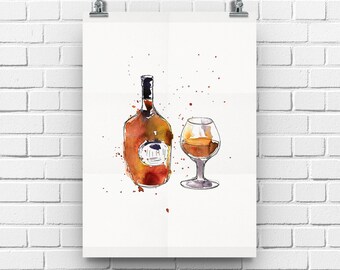 Cognac Brandy Watercolour, Kitchen Prints, Wine Bar Sign, Dining Room Wall Art, Alcohol Poster