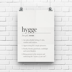 Hygge Poster, Hygge Weihnachtsgeschenk, Hygge Definition, Scandi Poster, Hygge Wand Kunstzeichen, Posterdruck Bild 1