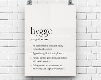 Hygge Poster, Hygge Christmas Gift, Hygge Definition, Scandi Poster, Hygge Wall Art Sign, Poster Print