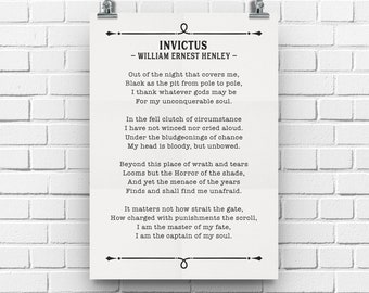 Invictus Poem Poster, Poem Print, William Ernest Henley, Poem Wall Art