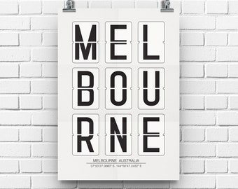 Melbourne Australia Print, Melbourne Coordinates, Australia Poster, Printed Wall Art, City Name Map Coordinates