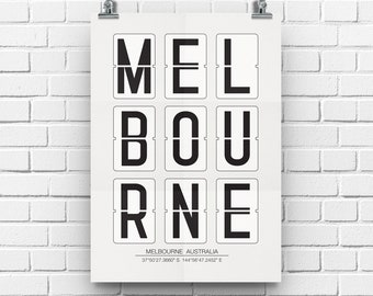 Melbourne Australia Print, Melbourne Coordinates, Australia Poster, Printed Wall Art, City Name Map Coordinates