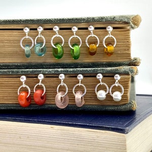 Upcycled Teeny Tiny Vintage Glass Bead Stud Earrings, Sterling Silver Brightly Coloured Dangly Dainty Drop Studs, Handmade Sustainable