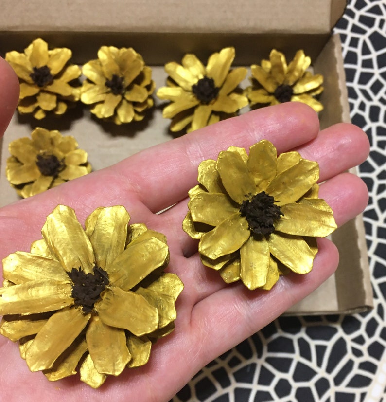 Set of 10 Cone Flowers Golden Zinnia Pine Cone Flowers. for Etsy
