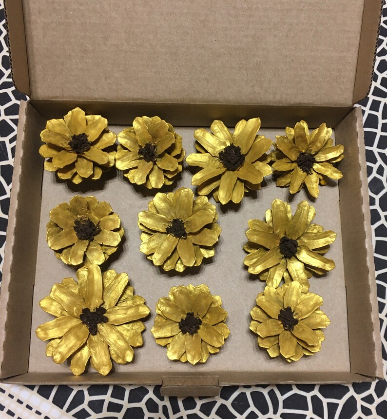 Set of 10 Cone Flowers Golden Zinnia Pine Cone Flowers. for Etsy