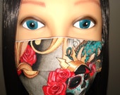 Face Mask Dual-Layer Pleated Adjustable Elastic Day Of The Dead Reusable 100 Cotton Protective Square Adult Facial Mask