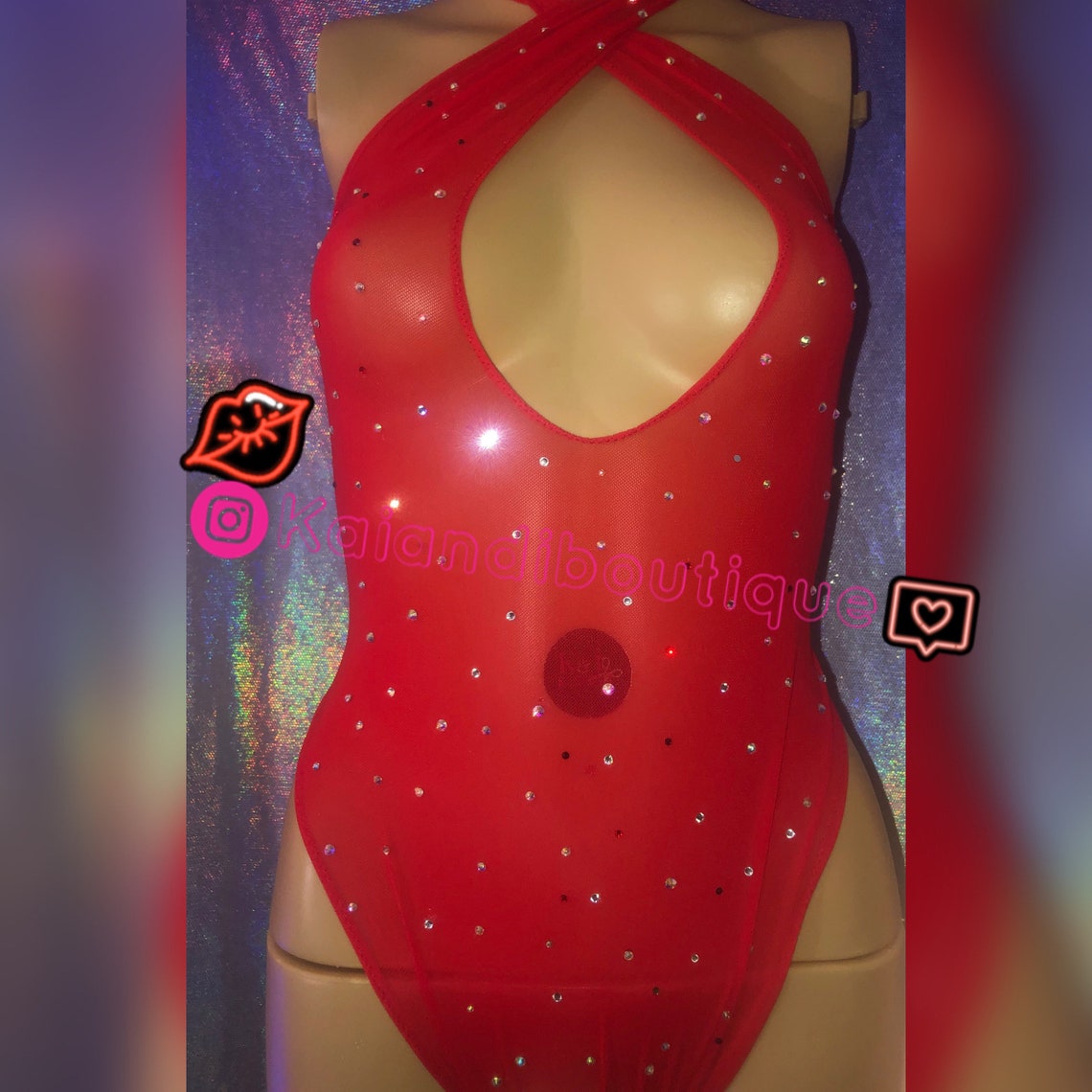 Exotic dancewear Red Mesh Bodysuit With Rhinestones Red Etsy
