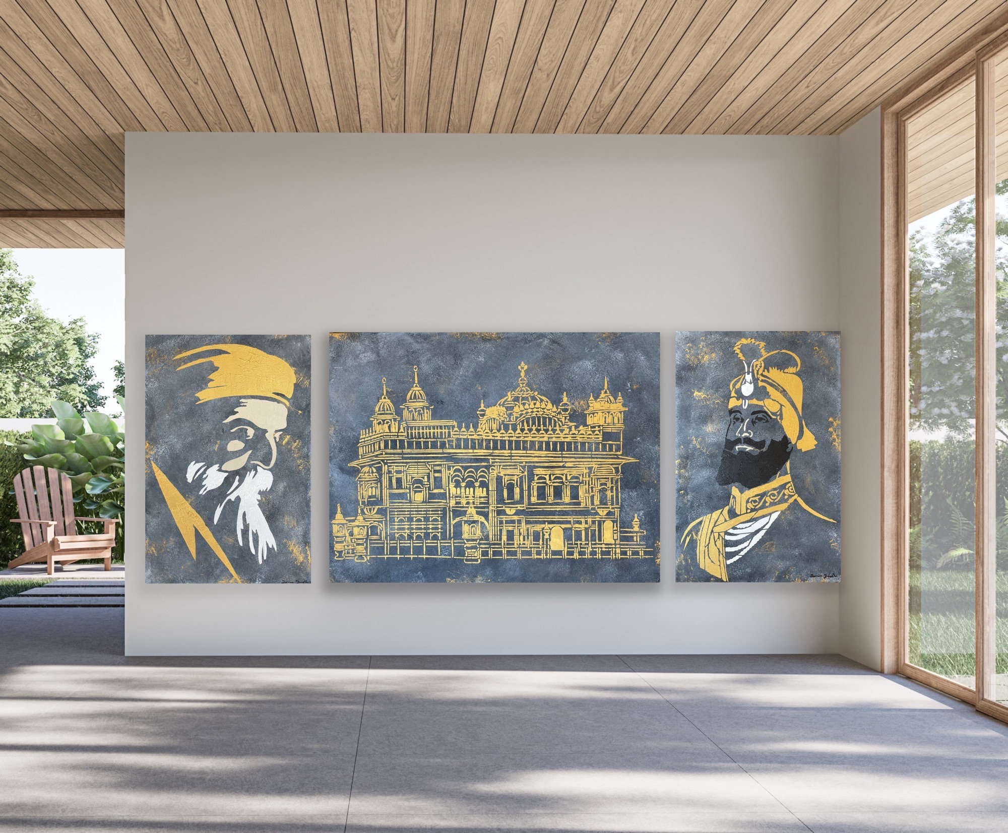Guru Nanak Dev Ji - Guru Gobind Singh ji- Golden temple art - large painting - guru Nanak art - Sikh art  - gurudwara- diwali art gift