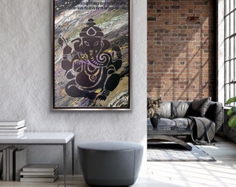 Floor model sale Large Ganesh Art - Hindu Art - Modern Ganesh Art - Original framed Art - Mandir Painting - Fluid Art - Spiritual painting