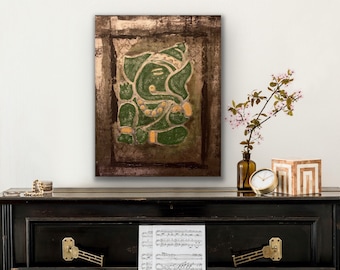 Rustic antique gold Ganesh - modern Hindu art - ganesh painting - ganpati- Diwali gift - brown gold art