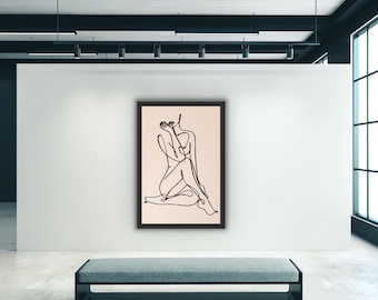 Nude line art - female body - minimalist-  feminine line art- body confidence art - framed line art- abstract