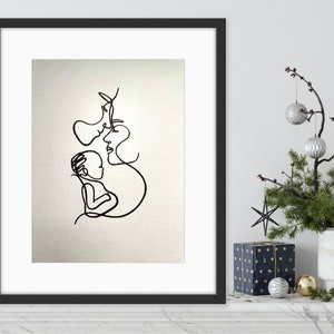 Family art - baby shower gift - nursery decor - family minimalist art - mommy baby art