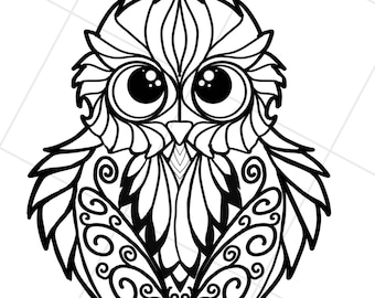 Baby Owl outline/PNG file / Printable file/black and white image