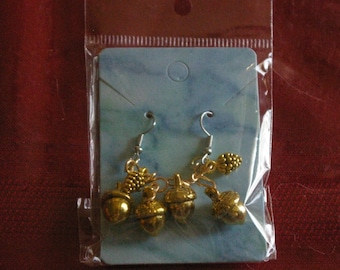 Gold Acorn and Pine Cone Earrings